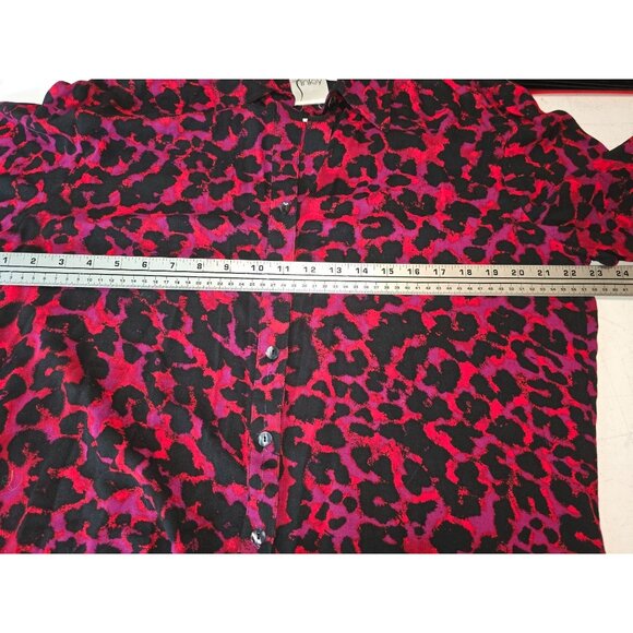 Finley Womens Leopard Print Button-Up Blouse L Red & Black Viscose Made In USA - Picture 5 of 6